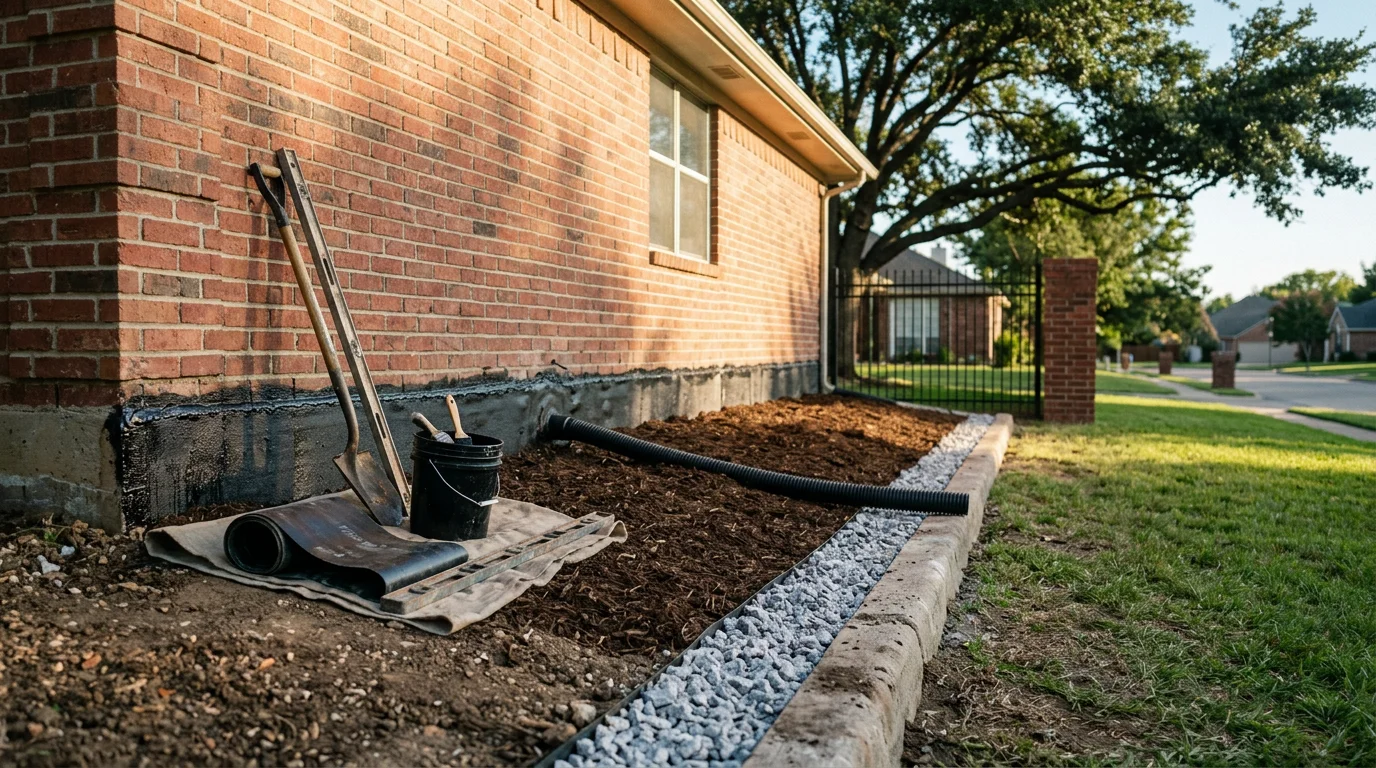 Foundation drainage and waterproofing work by Cosmo Foundation Repair & More LLC in Fort Worth, Texas
